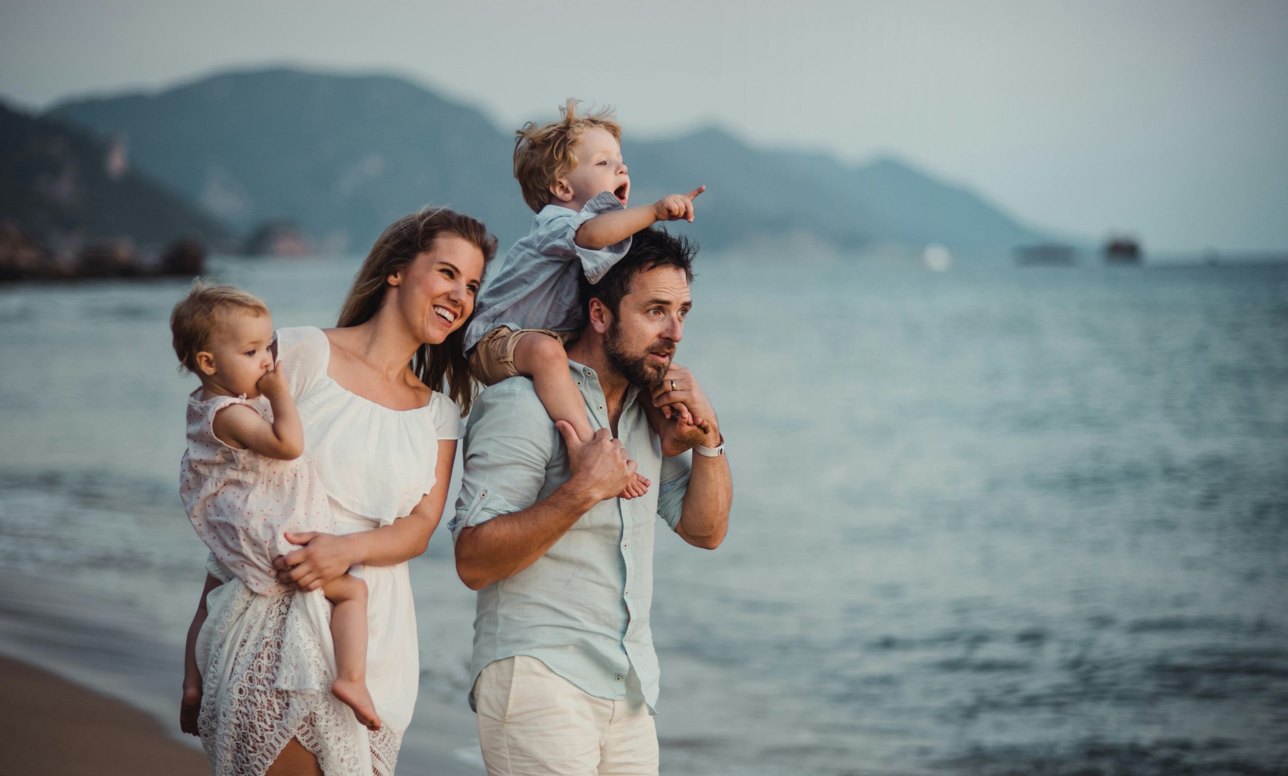 a family on a beach