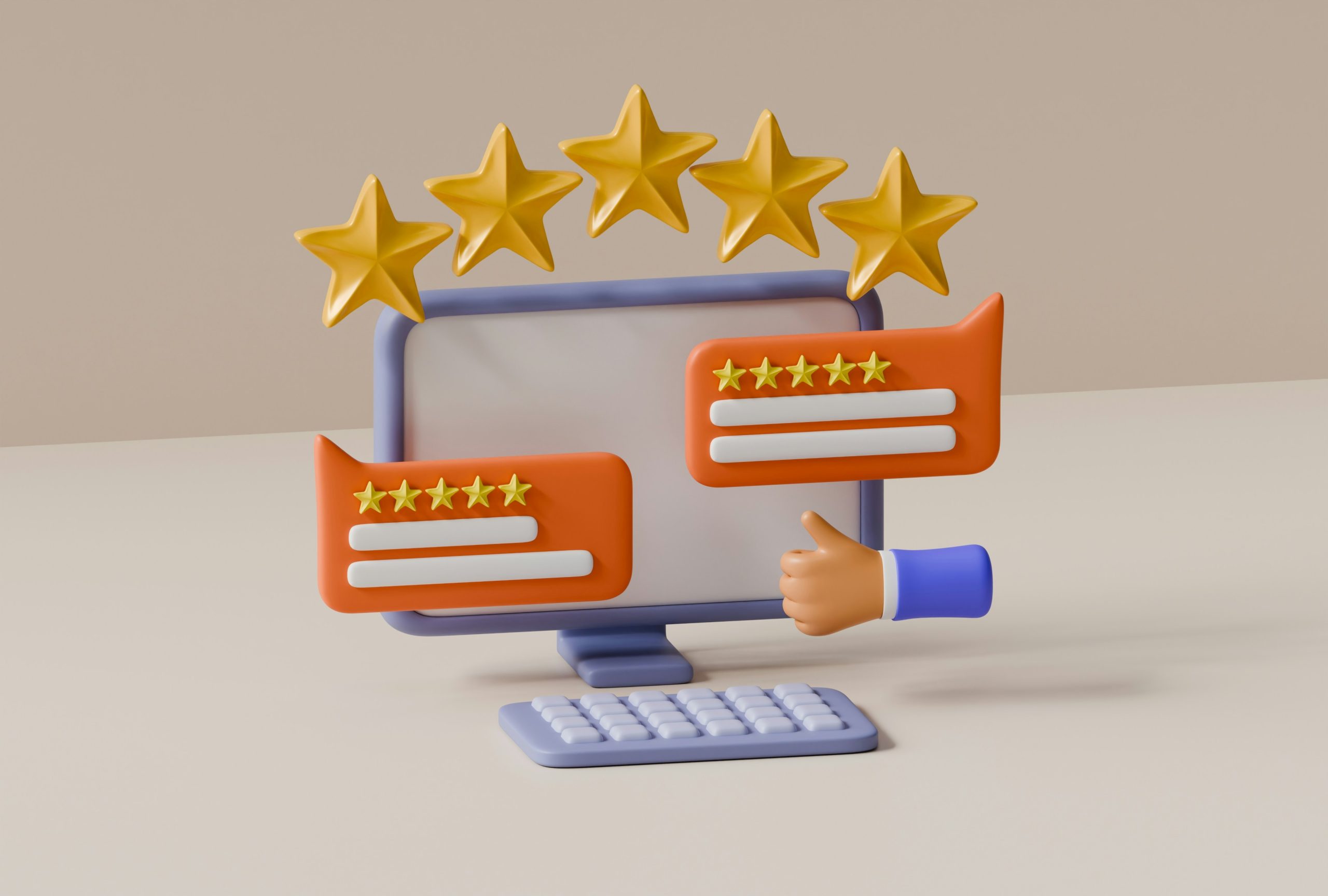 a computer with stars for a review